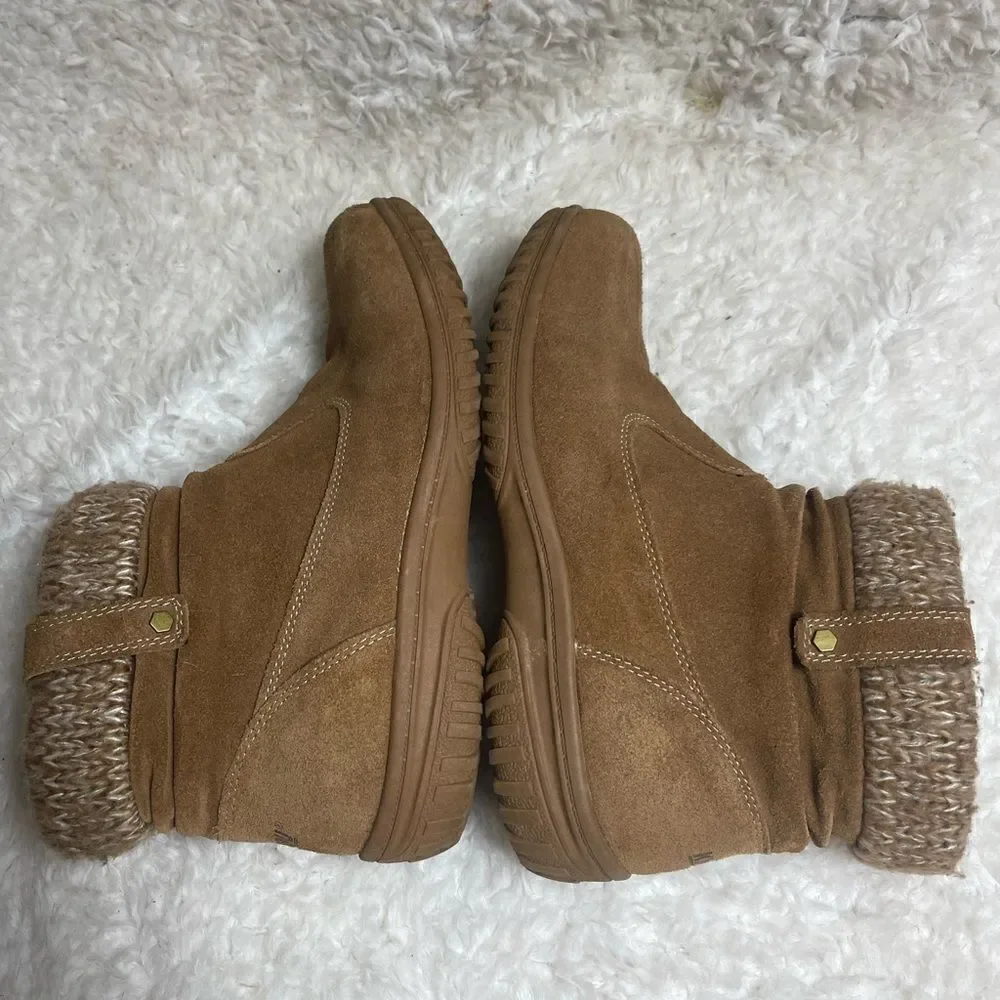 KHOMBU LAURA TAN SUEDE ANKLE BOOTS KNIT TRIM RUBBER SOLES SZ10M